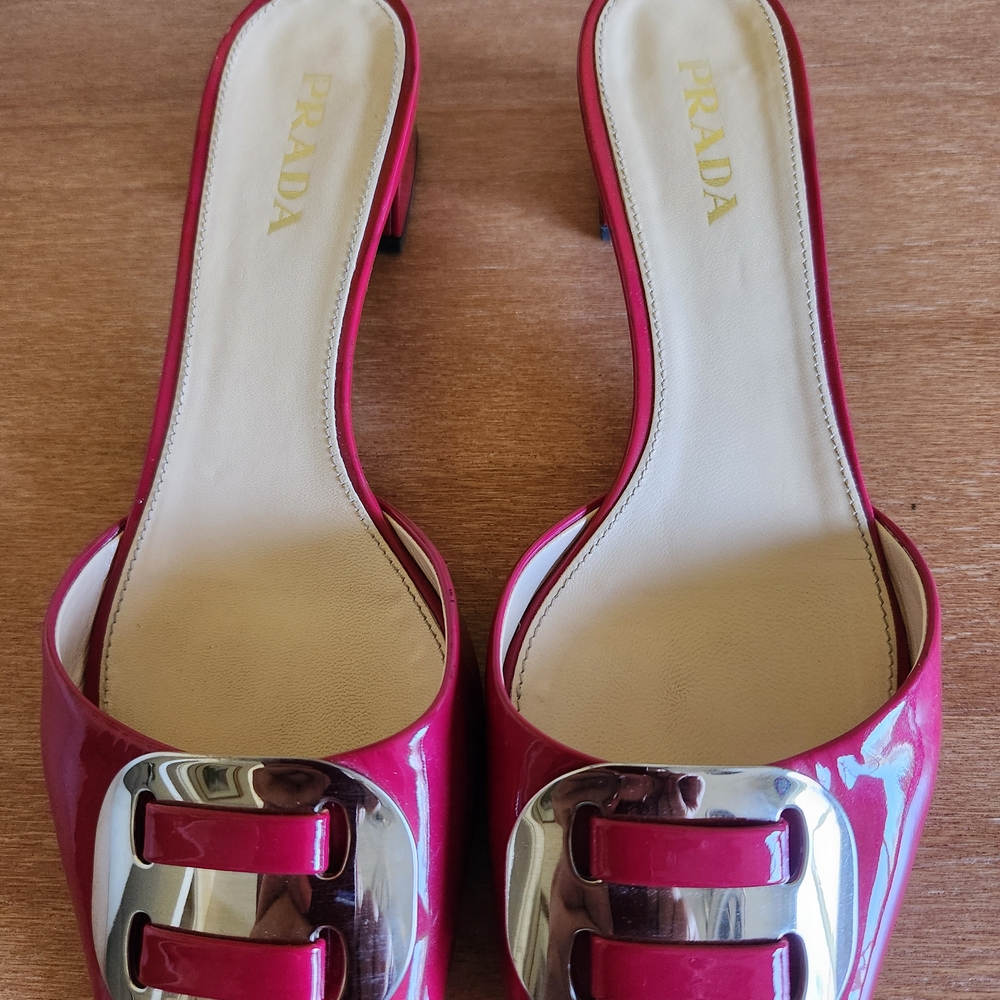 Prada Women's Pink Mules with Silver Accent